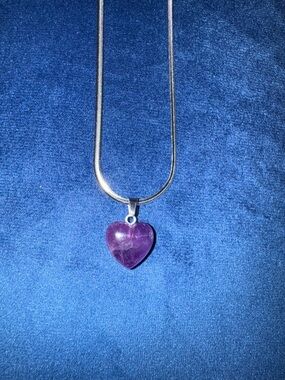 Amethyst Mini Heart Pendant with 16”Stainless Steel Necklacee